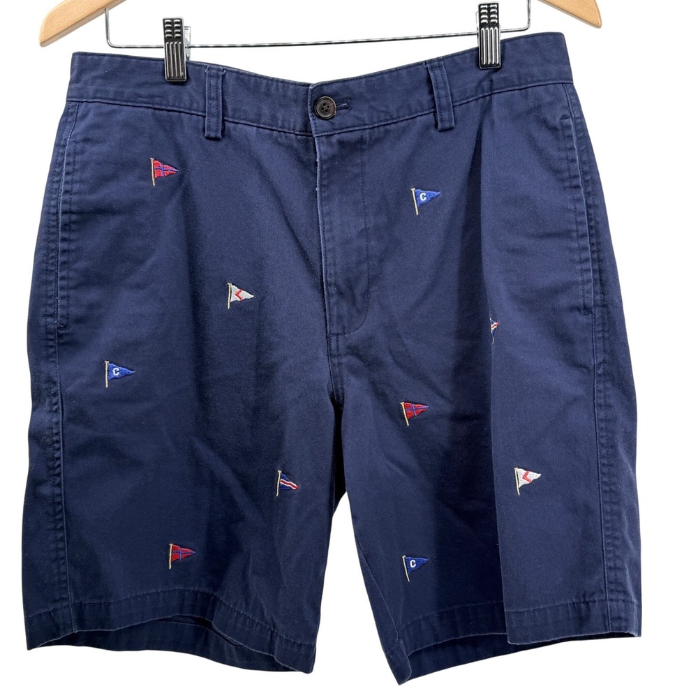 Chaps Mens Navy Blue Embroidered Nautical Signal Flag Chino Shorts Size 32